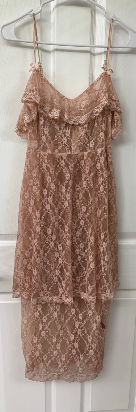 POL Sheer Mauve Pink Lace Layering Slip Dress Spaghetti Strap Tiered Skirt boho
